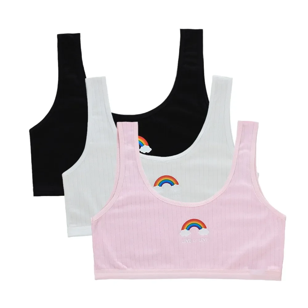 3PCS Teenage Girls Training Bras Vests Puberty Adolesent Students Underwear Brassiere Letters Wireless Children Tube Tank Tops