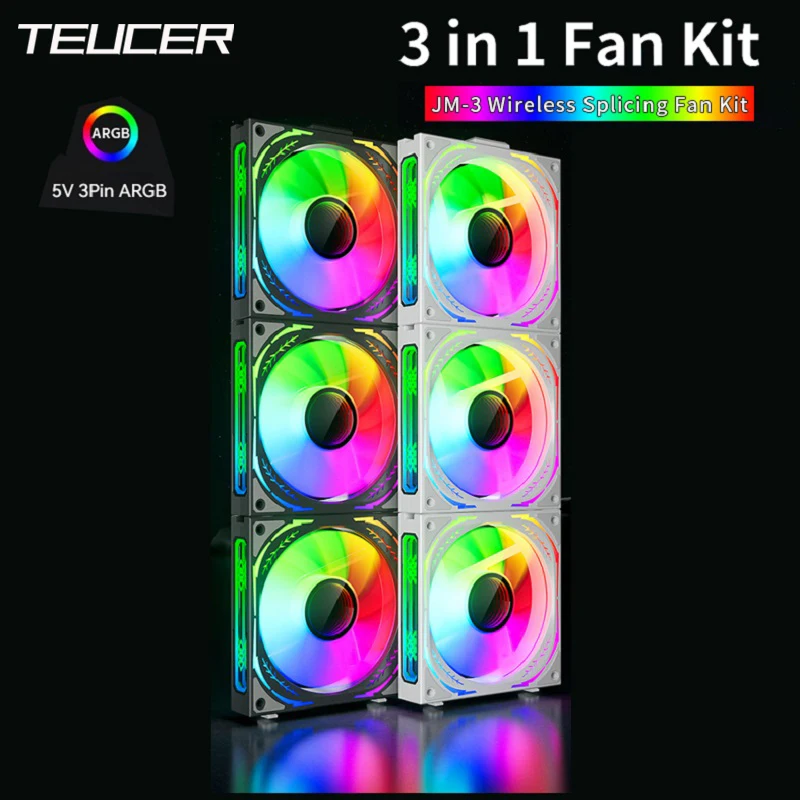 

TEUCER JM-3 ARGB PC Fan Cooler for PC Case Fans 120mm Mirror Cycle Light Effect Chassis Water Cooling Radiator Fan 800-1800RPM