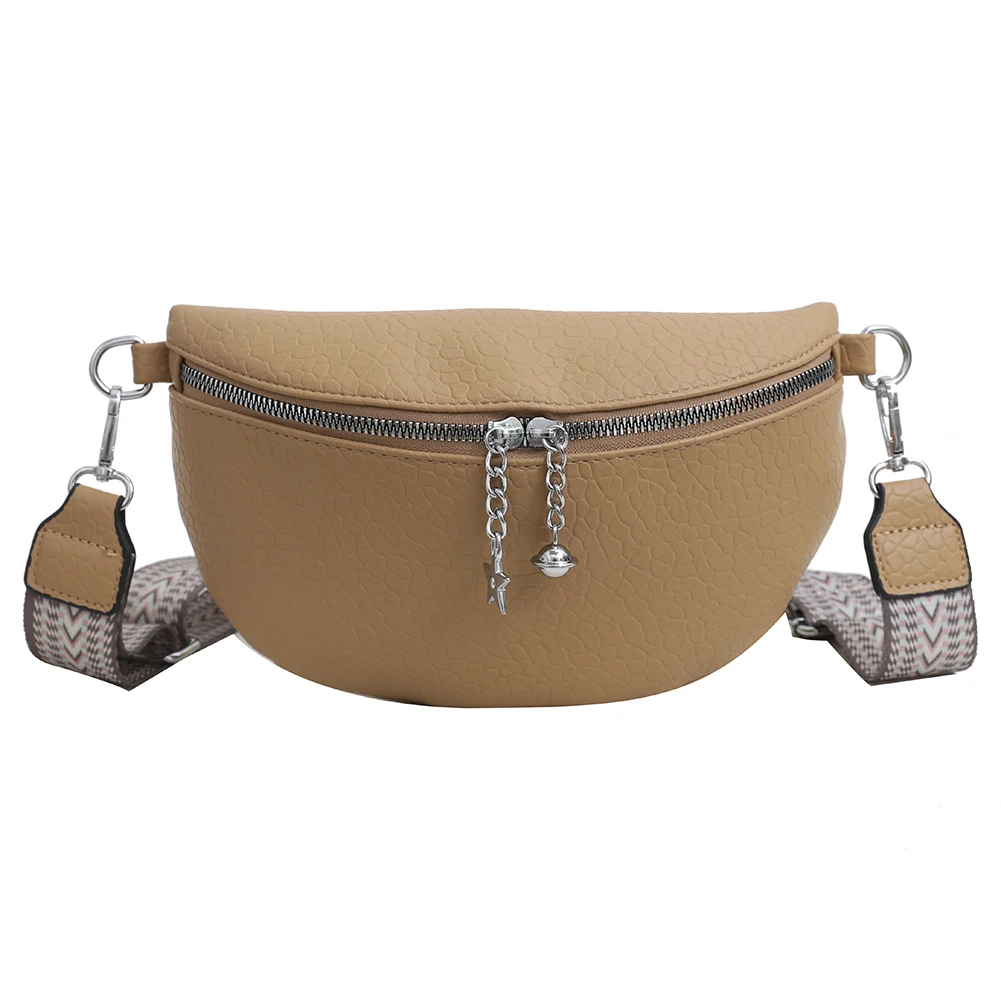 

Ladies Banana Bag Retro PU Leather Waist Bag Women's Classic Chest Bag Wide Strap Shoulder Bag Khaki High Quality Crossbody Bags