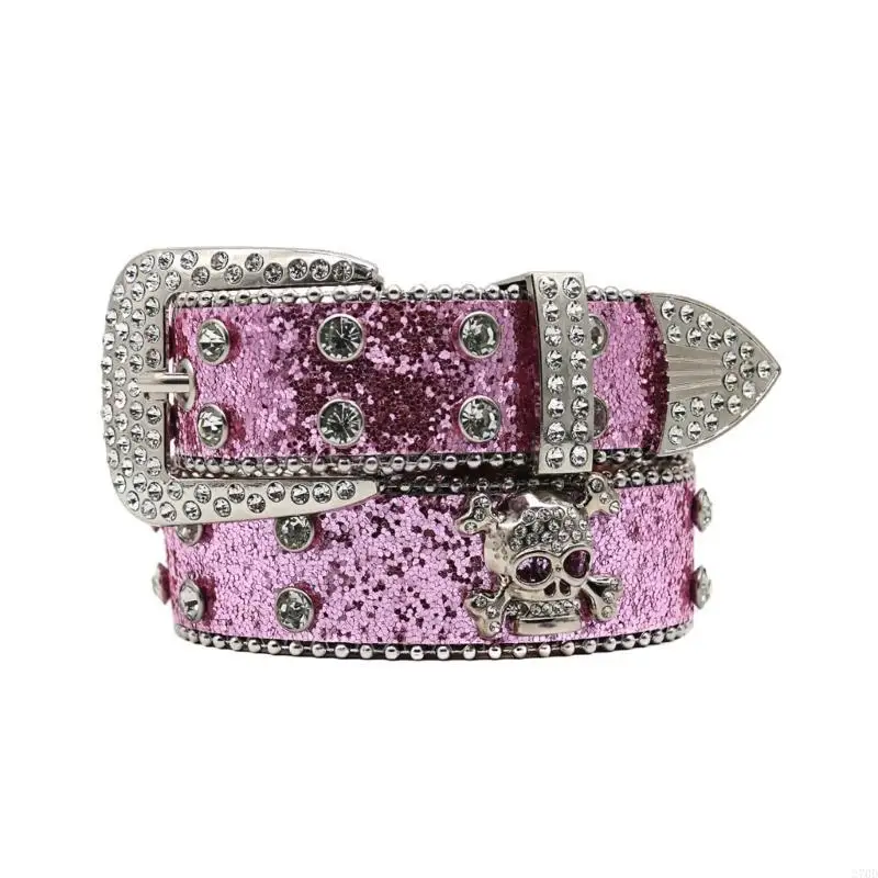 

Adjust Pin Buckle Diamond Waist Belt Adult Western Skull Decor Adjustable Belt