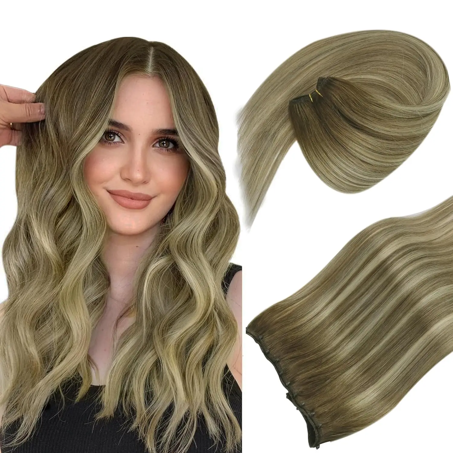 

VeSunny Beaded Weft Hair Extensions Fashion Human Real Hair Beaded Weft Extensions 14-24 Inch Micro Loops Weft Hair 50G