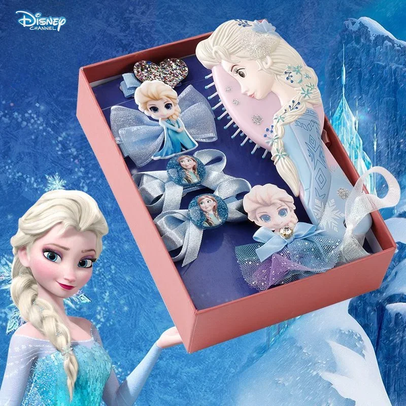 Disney Children hair accessories bow hairpin Elsa Princess headdress children hairpin Frozen comb set gift box