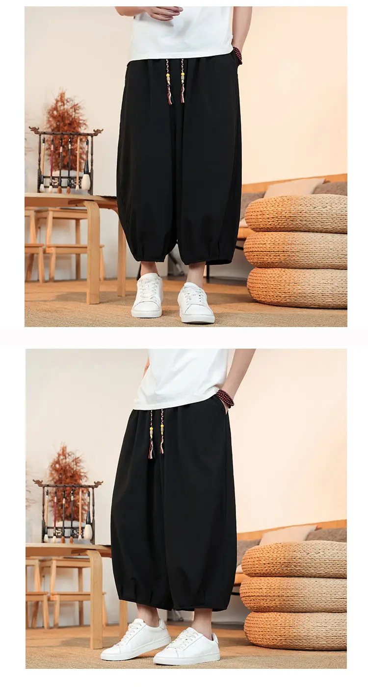 Sommerliche, atmungsaktive Sweatshirt-Hose für Herren, Eisseide, Leinenimitat, lockere, lässige, coole, kurze Hose im chinesischen Stil – Detail 27