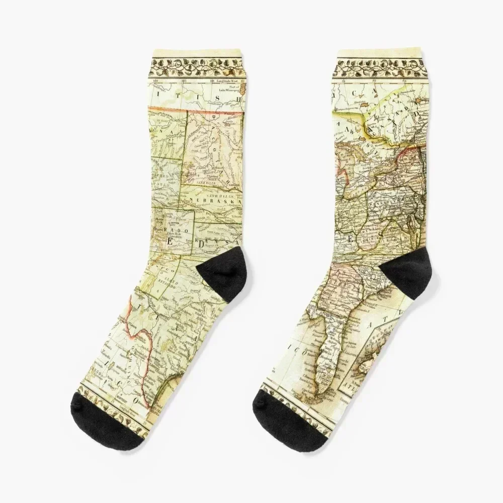 

Old map of US territories Socks designer brand luxe football gym Men's Socks Luxury Women's