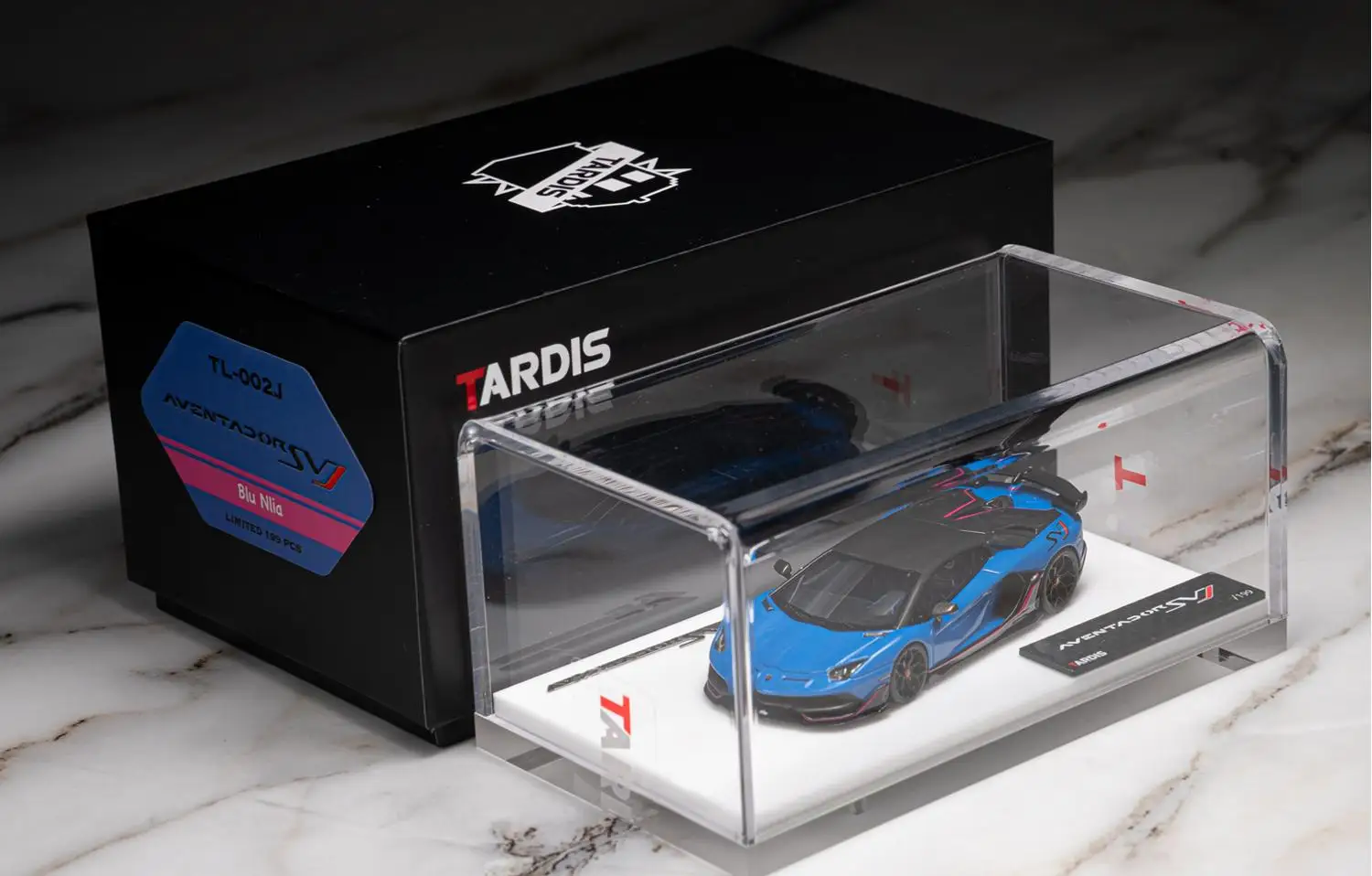 

TARDIS 1:64 Aventador SVJ 63 Blue Diecast Model Car