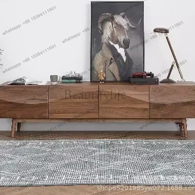 All solid wood TV cabinet black walnut four drawers Nordic Japanese cherry pure solid wood floor cabinet oak