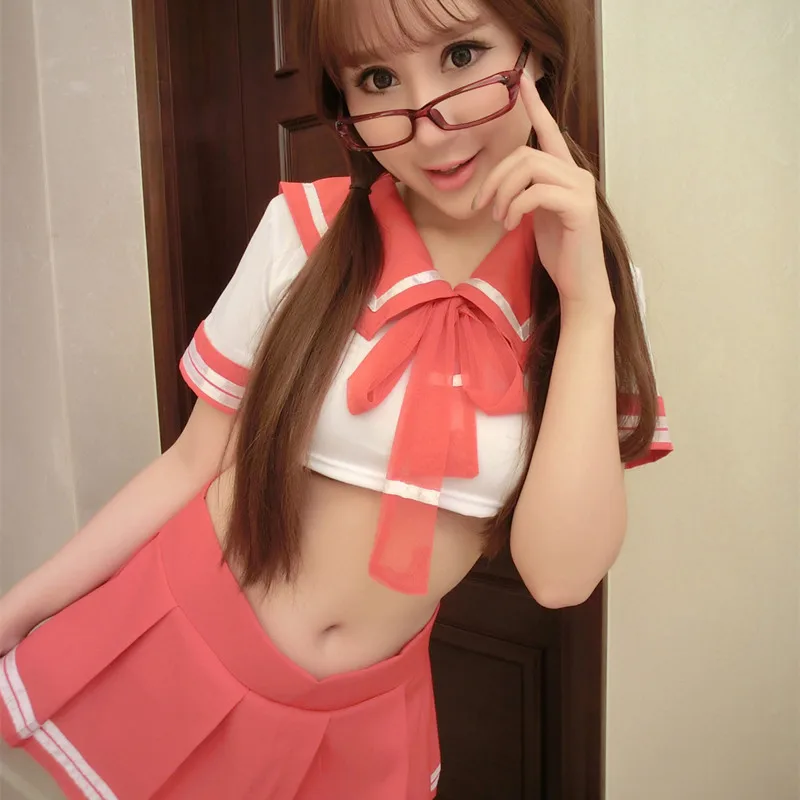 Women Sexy Cosplay Sailor Suit Short Sleeve Red Bowknot Uniform Dress For Students White Short Top Red Miniskirt Costume