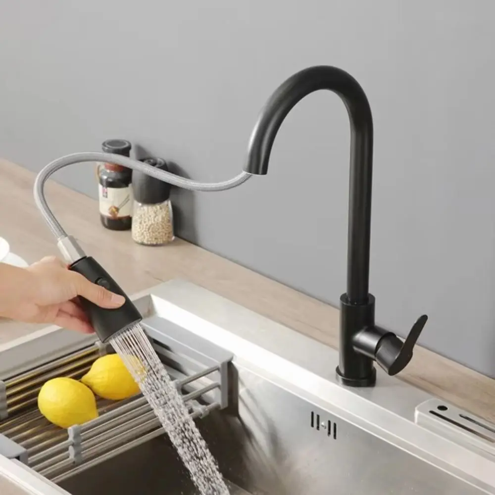 Kitchen Drain Faucet 304 Stainless Steel 360 Rotation Hot Cold Water Tap For Kitchen 2-way Sprayer Water Tap Single Handle Tap