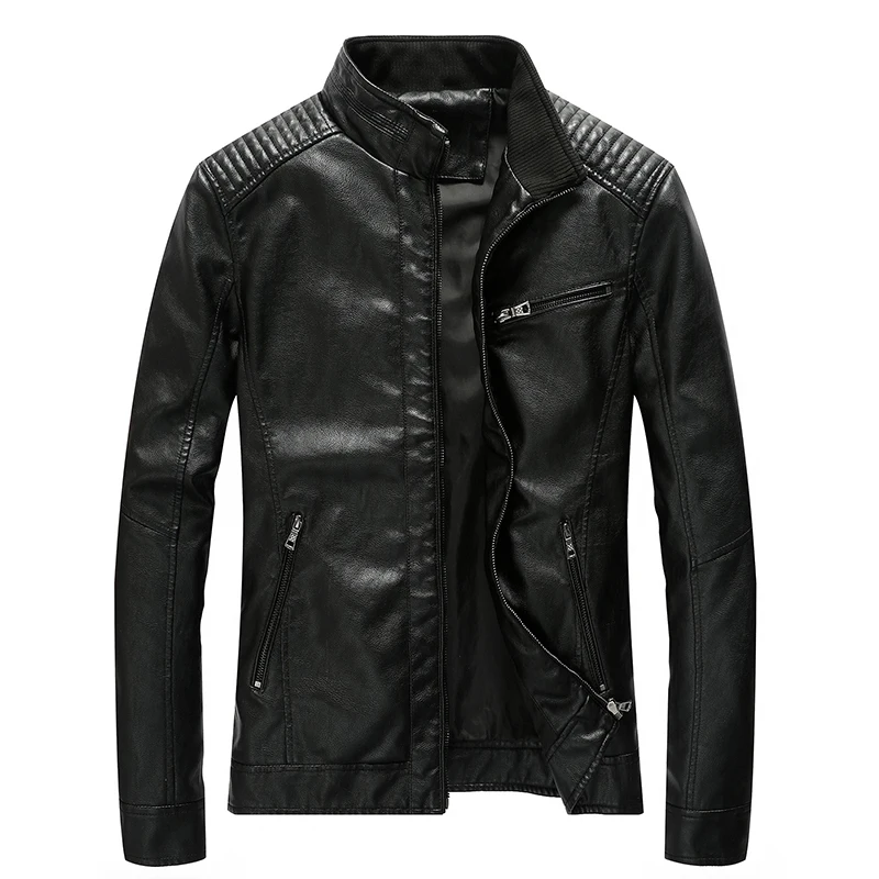

New Spring Men's Leather Jackets Stand Collar Motorcycle Pu Casual Slim Fit Coat Outwear Drop Shipping ABZ174
