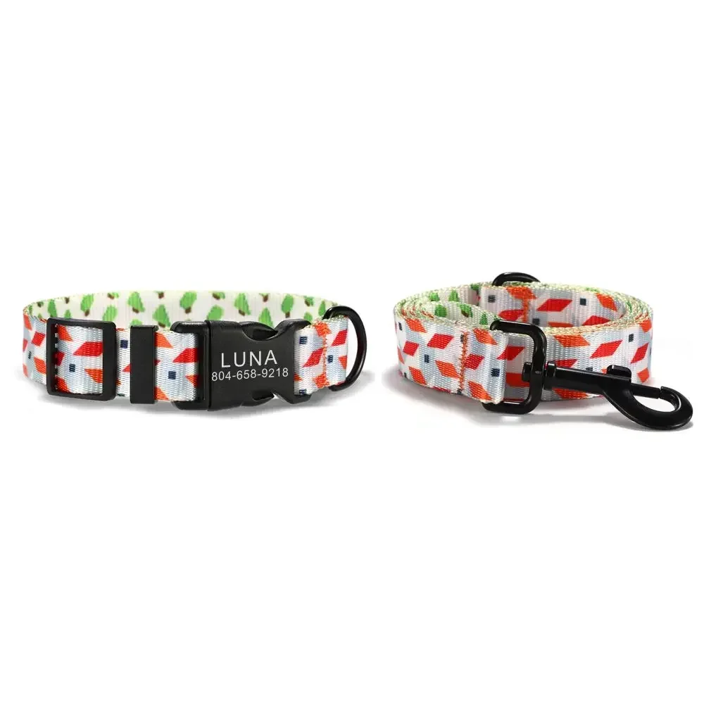 

Personalized Dog Collar with Free Engraving, Matching Pet Leash,Customzied Contacts Buckle, Candy Cat Pet Collar