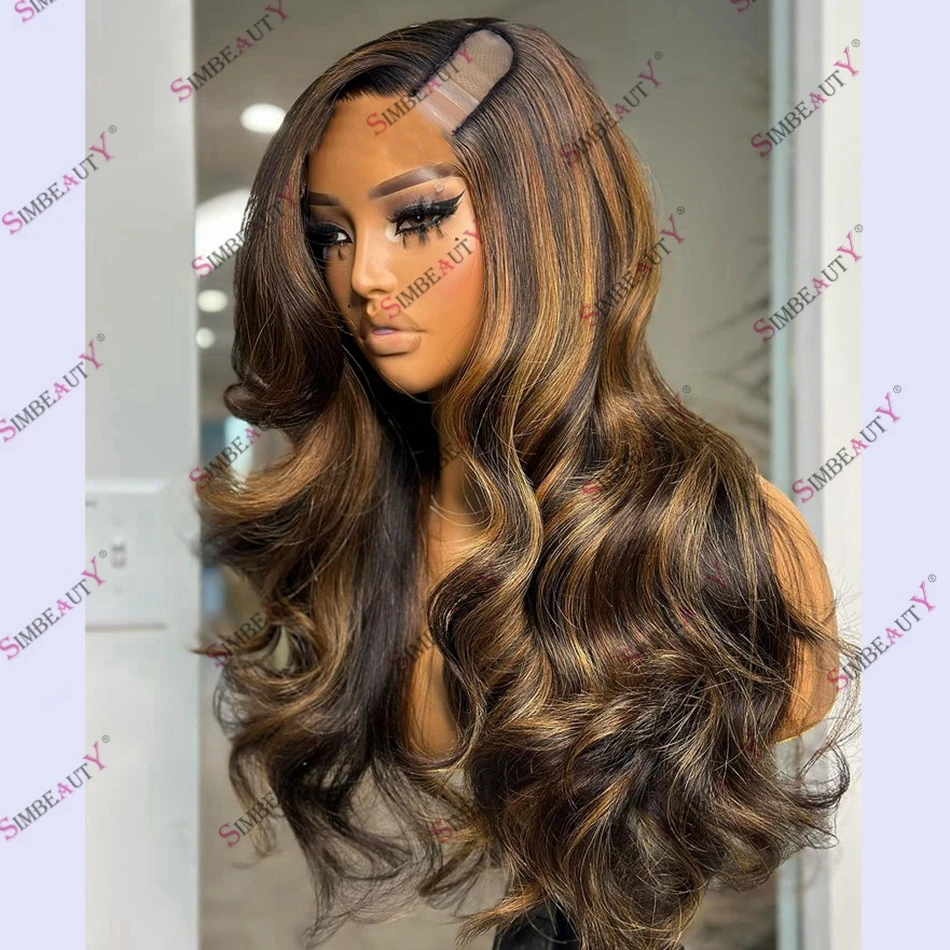 Super Wave U Part Human Hair Highlighted Color Wig for Women Easy Install Left/Right Opening 1x4 U Part Wig Remy Hair