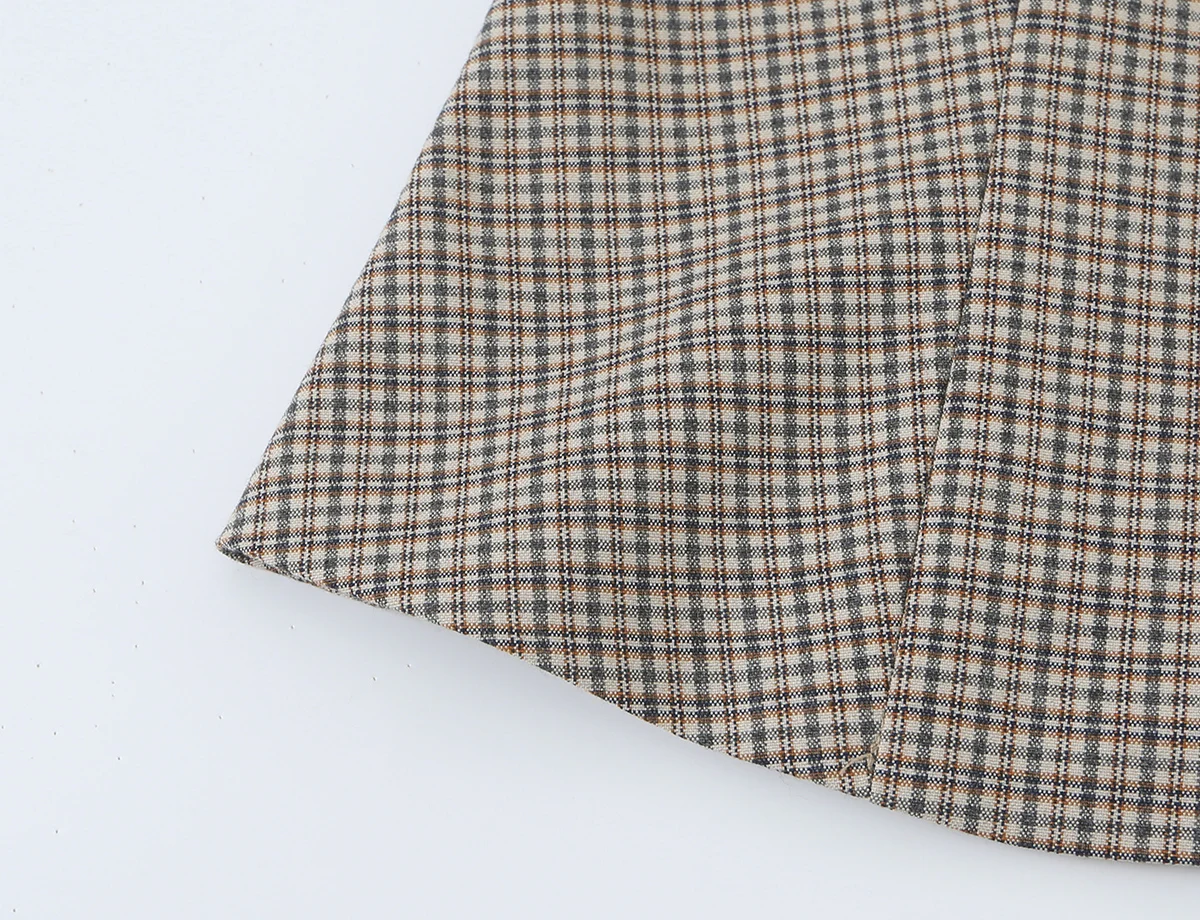 BSAY 2026 Neue Retro Preppy-Style Damen Bluse mit Stehkragen, Doppelreihig, Kurzarm, Schmal Geschnitten, Kariert und Gestreift, Arbeitsbluse – Detail 8