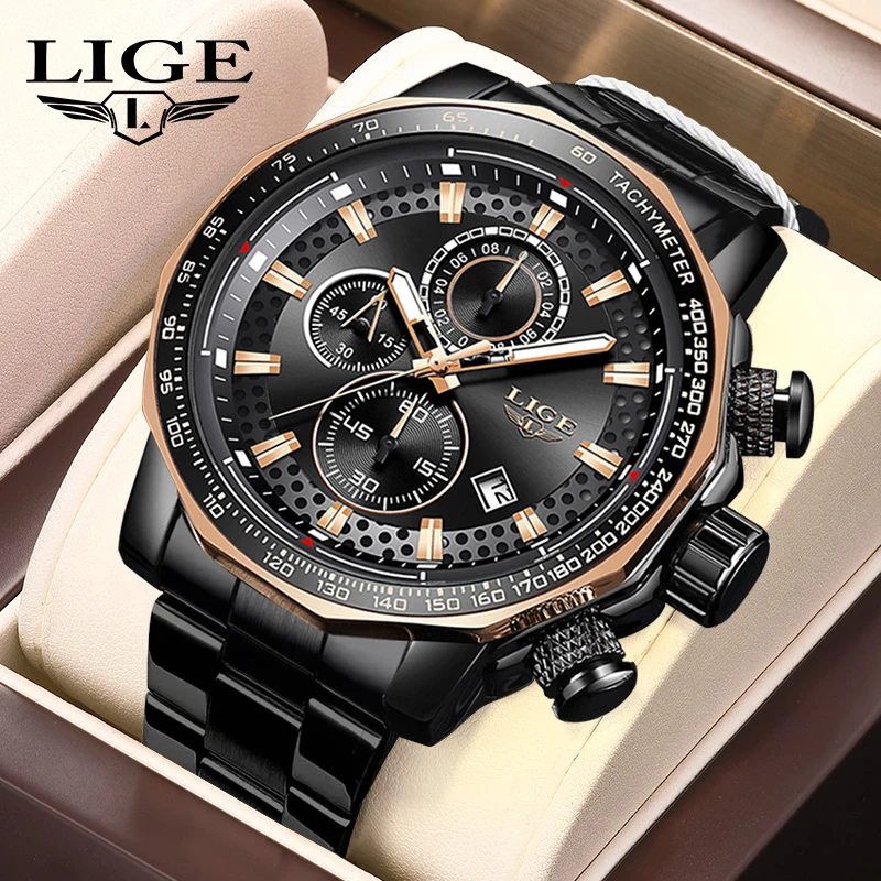 

LIGE Military Watches Men Waterproof Date Clock Top Luxury Stainless Steel Casual Male Wristwatches Chronograph Quartz Man Watch