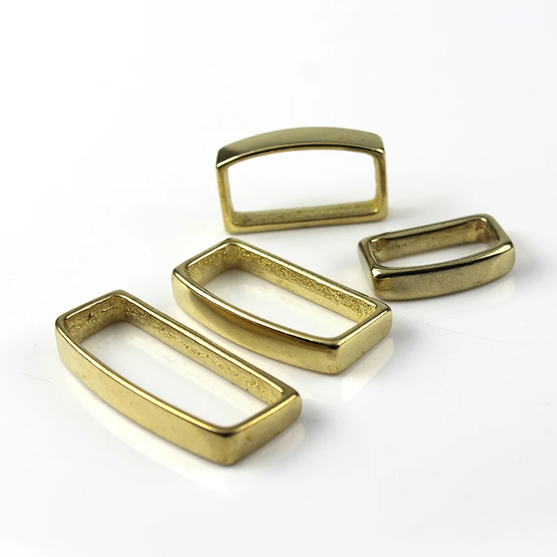 10pcs Solid Brass D Shape Belt Keeper Rectangle Belt Strap Loop Ring Buckle for DIY Leather Craft Bag Strap Belt 4 Sizes