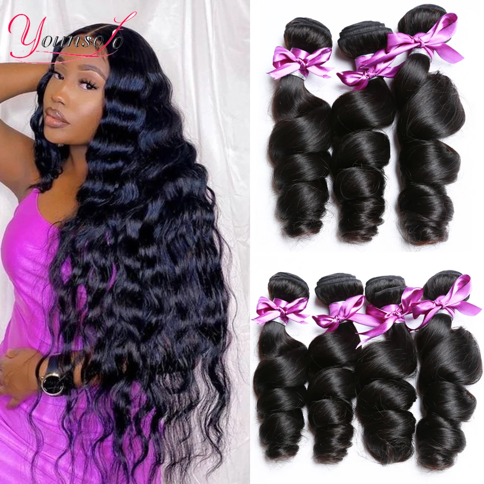 Human Hair Loose Wave Bundles 30Inch Malaysian Human Hair 1/3/4Pcs Bundles Loose Weave Hair Extensions Woman Natural Black Hair