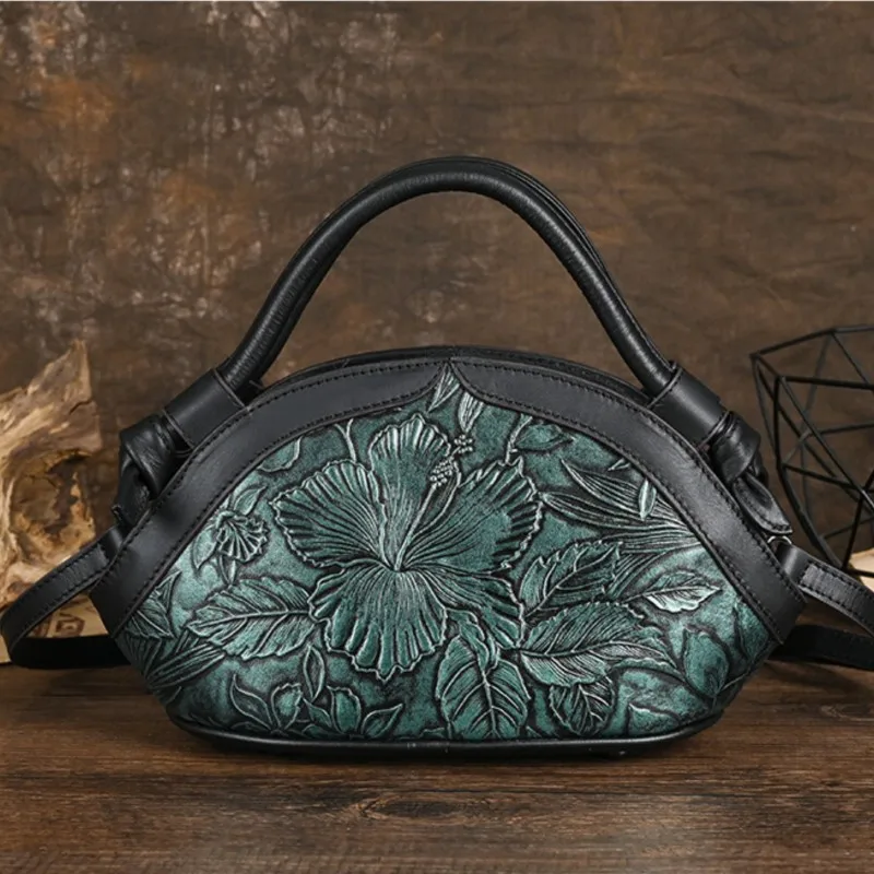 

Johnature 2024 New Retro Hand Painted Genuine Leather Embossed Women Bag Versatile Cowhide Shoulder & Crossbody Bags