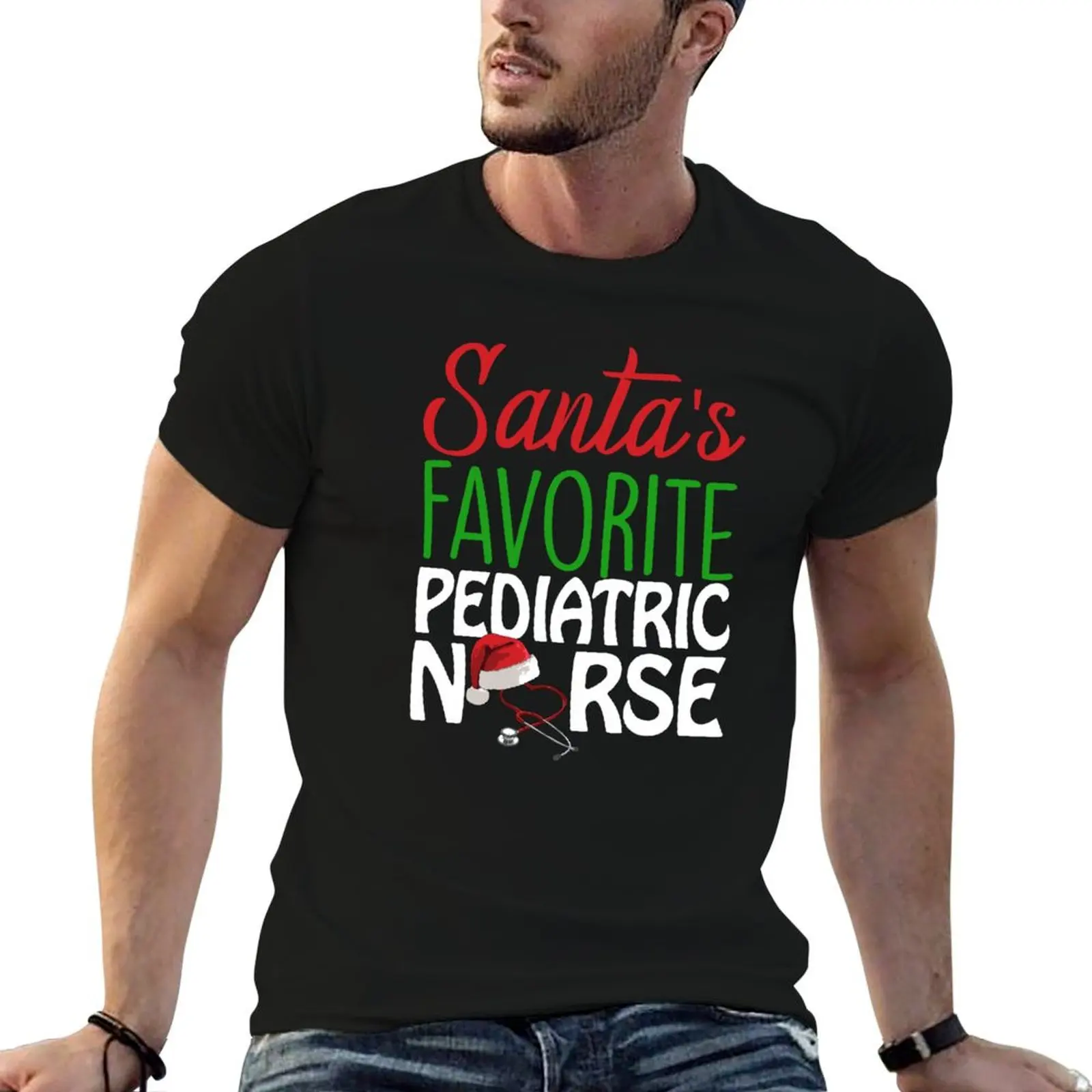 Santa's Favorite Pediatric Nurse T-Shirt mens graphic t shirts t shirt for man 100 percent cotton essential t shirt T-shirt