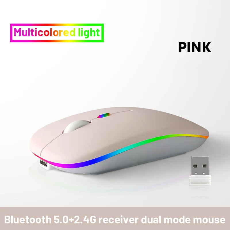 LED Wireless Mouse With 2.4GHz USB RGB 1600DPI  Rechargeable Silent Mouses For Computer Laptop Tablet PC Macbook Free Shipping