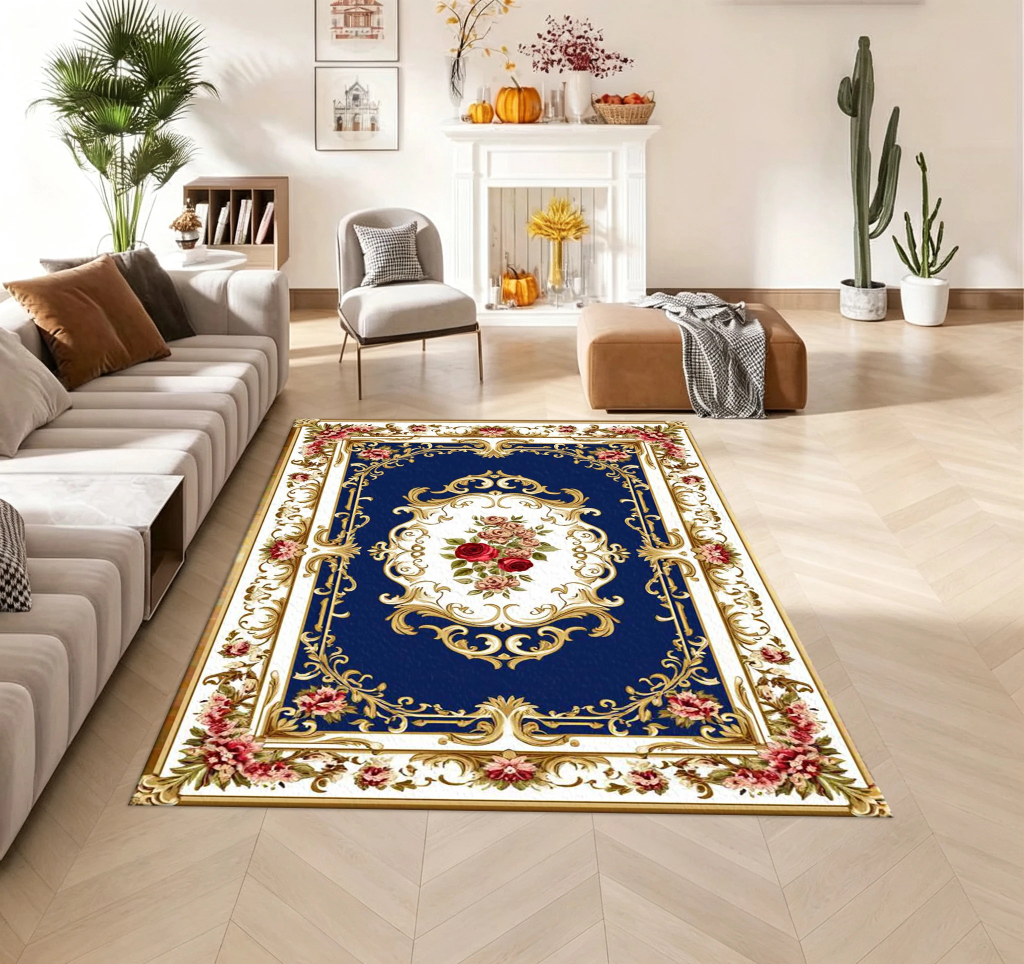 European Royal Vintage Floral Carpet Floor Luxury Gorgeous Border Printed Carpet Living Room Bedroom Floor Mat