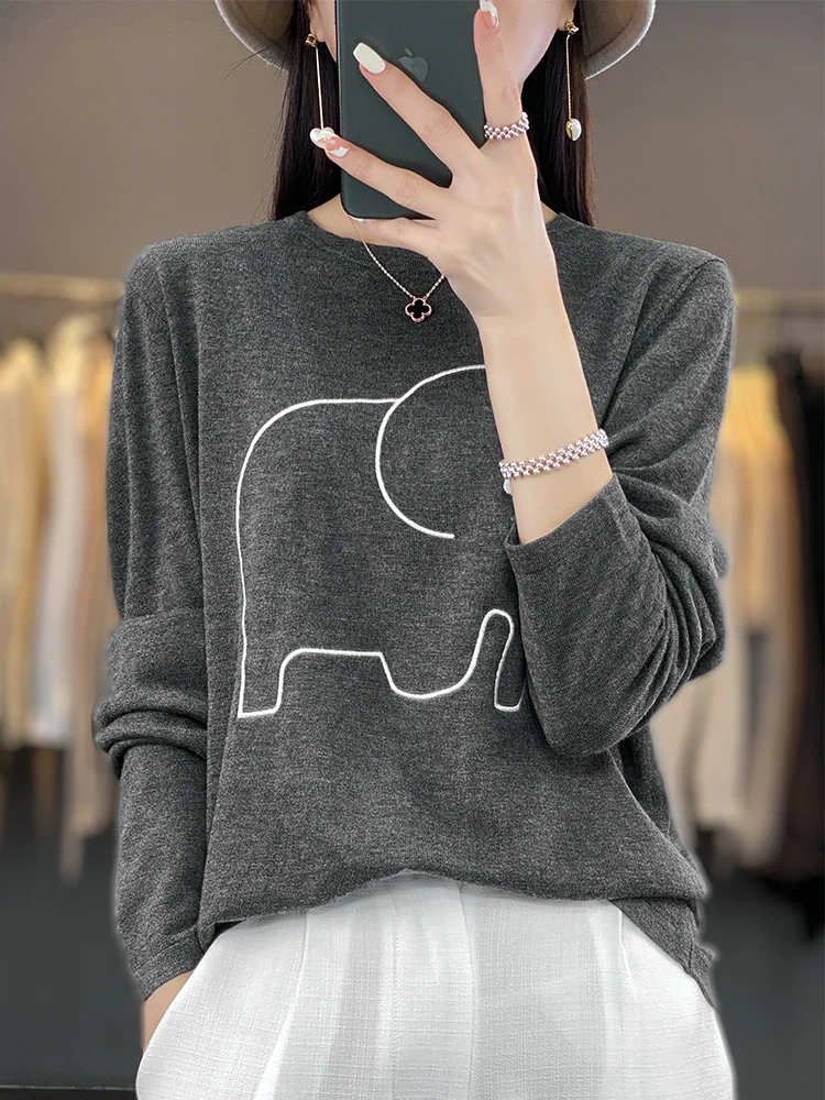 100% ميرينو الصوف المرأة البلوز سترة الكرتون الخريف الشتاء س الرقبة متعدد الألوان طويلة الأكمام فضفاضة ملابس خارجية موضة لينة القمم