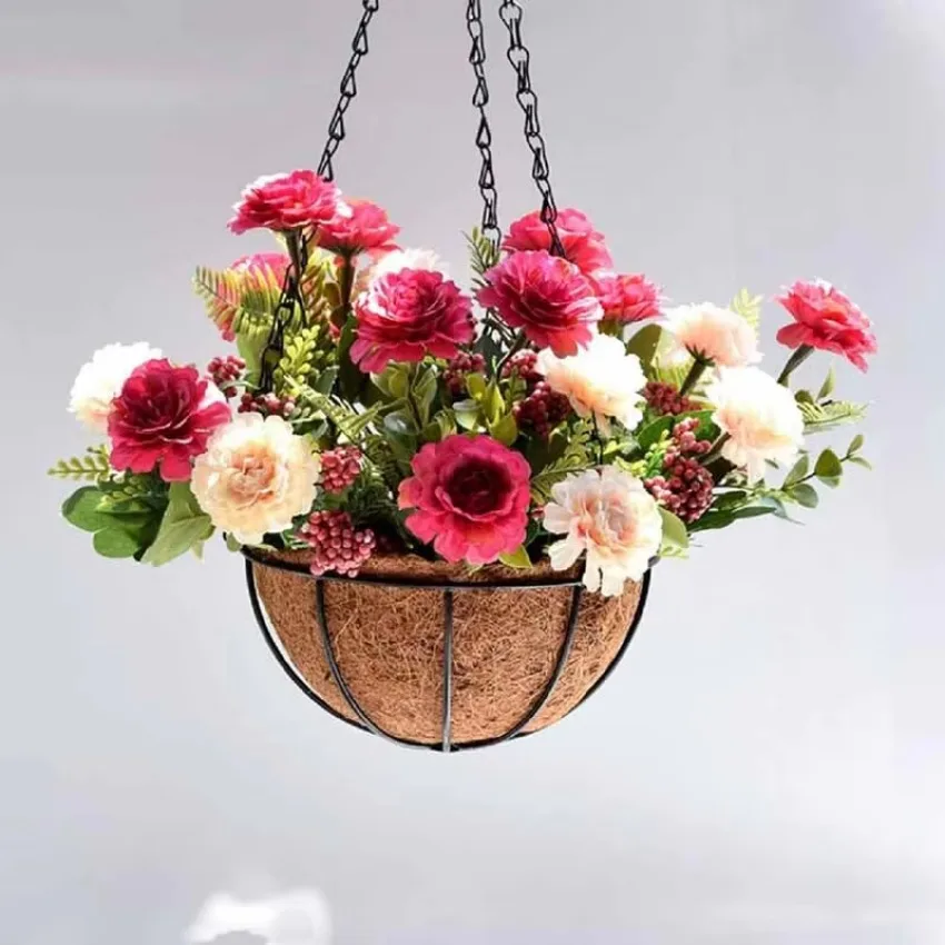 1 Pcs 8/10 Inch Home Balcony Decoration Plant Hanging Basket Metal Bracket Garden Plant Round Wire Flower Pot Planting Accessory