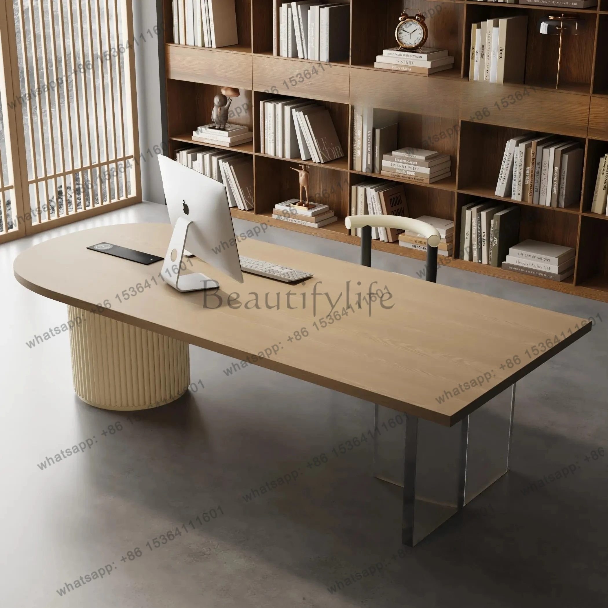 

Modern small apartment simple living room high-end Italian minimalist desk integrated home writing table