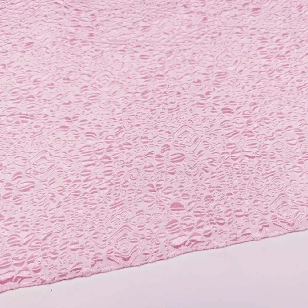 

Jacquard Fabric Refreshing Thin Section Dark Pattern Jumpsuit Bubble Skirt Haute Couture Cloth Pink diy Sewing Material by Meter