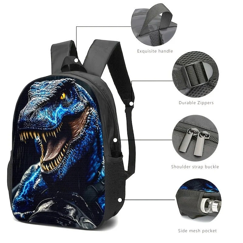 

1pc/2pcs/3pcs Blue T-Rex Themed Backpack, Crossbody Bag & Pouch Withing; Ideal for Daily Commute Or Casual Outings; Bold, Eye-Ca