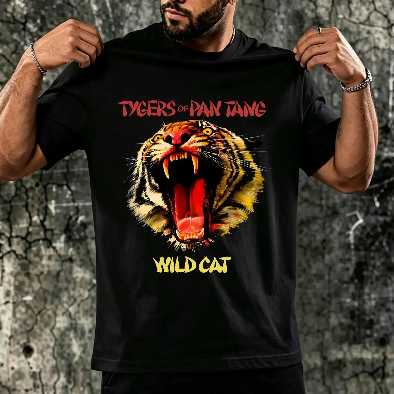 washed T Shirt Tygers Of Pan Tang 'Wild Cat' NEW OFFICIAL vintage Washed streetwear homme designer clothes Versatile Unisex
