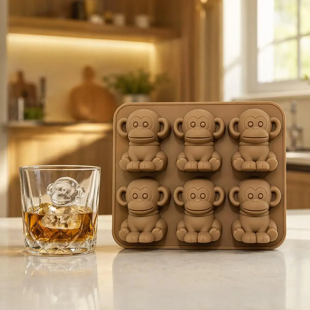 Soft Silicone Ice Tray 3d Ice Mold Silicone Ice Tray with Leak-proof Lid Monkey-shaped 3d Mold for Cubes Chocolate Jelly Mini