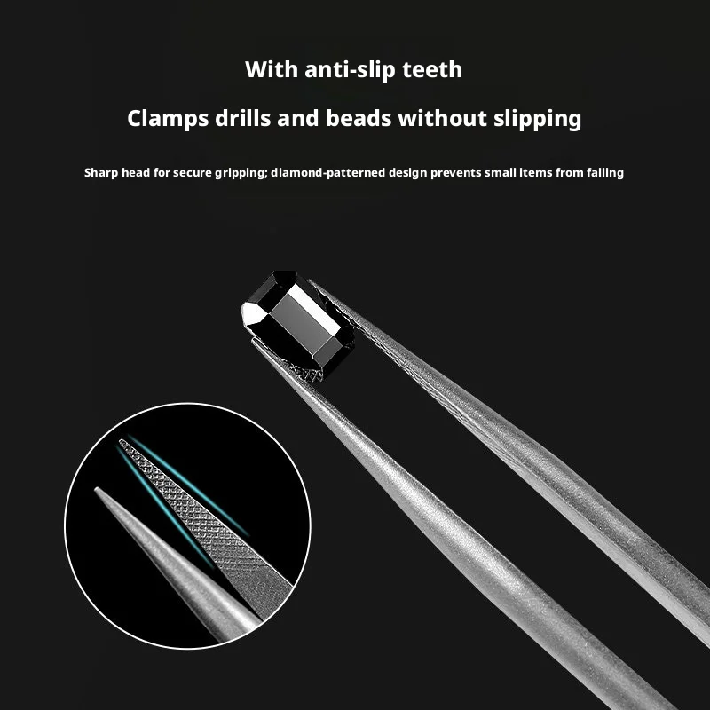 Nail Gem Tweezers Pointed Curved Tip Anti Slip Grip For Nail Rhinestone Placement Craft Jewelry Making Stainless Steel Tweezers