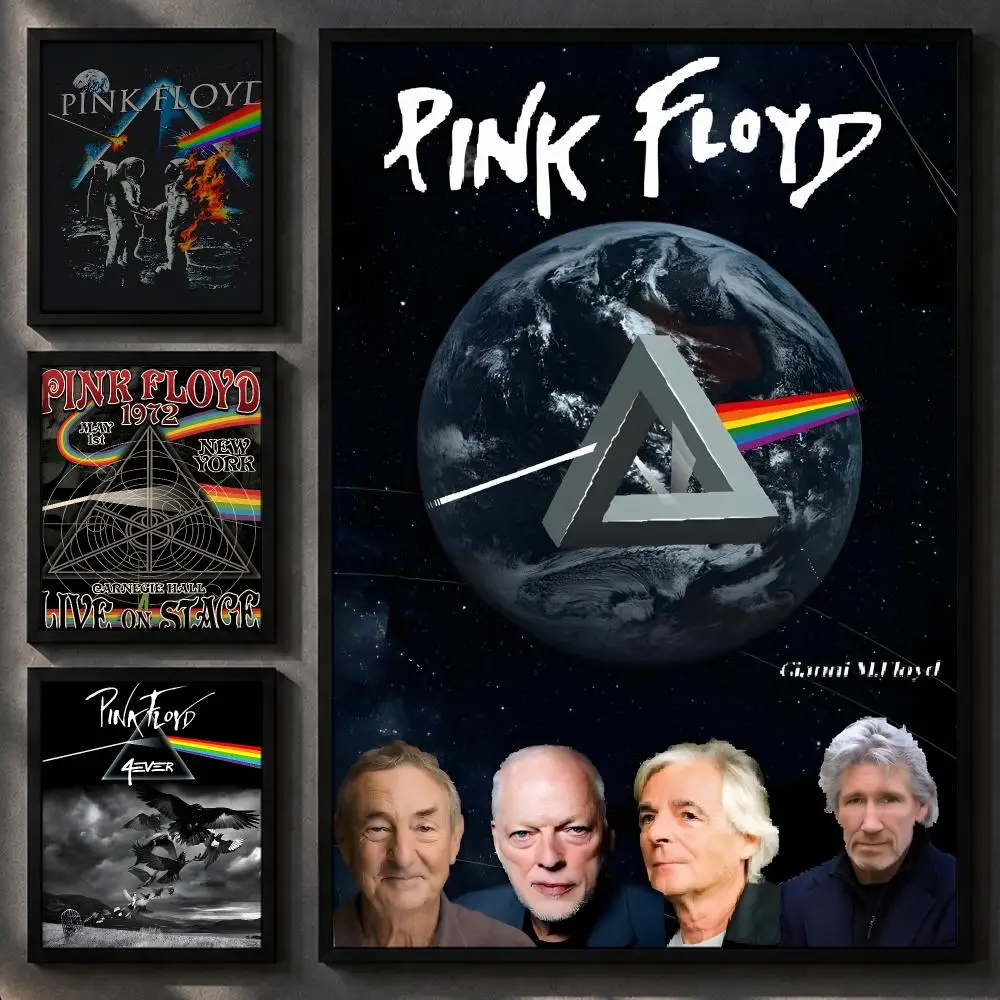 Iconic Band Pink Floyd Poster Chic Art Poster Self-Adhesive No Glue Residue for Balcony Patio