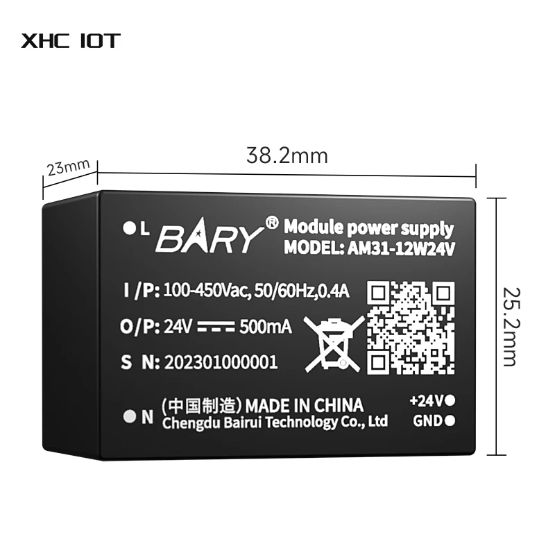 AC-DC Buck Converter Power Supply Module Short Circuit Protection XHCIOT AM31-12W24V Output 24V 500mA Input Voltage 85~450V