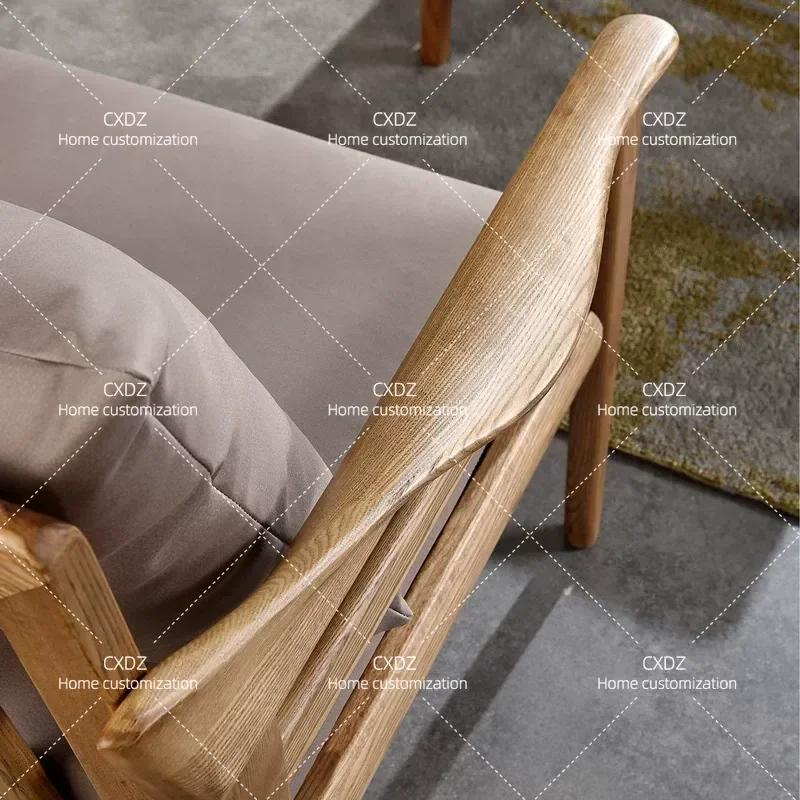 Nordic Solid Wood Sofa Modern Simple 3 Seater Living Room Furniture Ash Wood Couch for Small Apartment Winter Summer Use