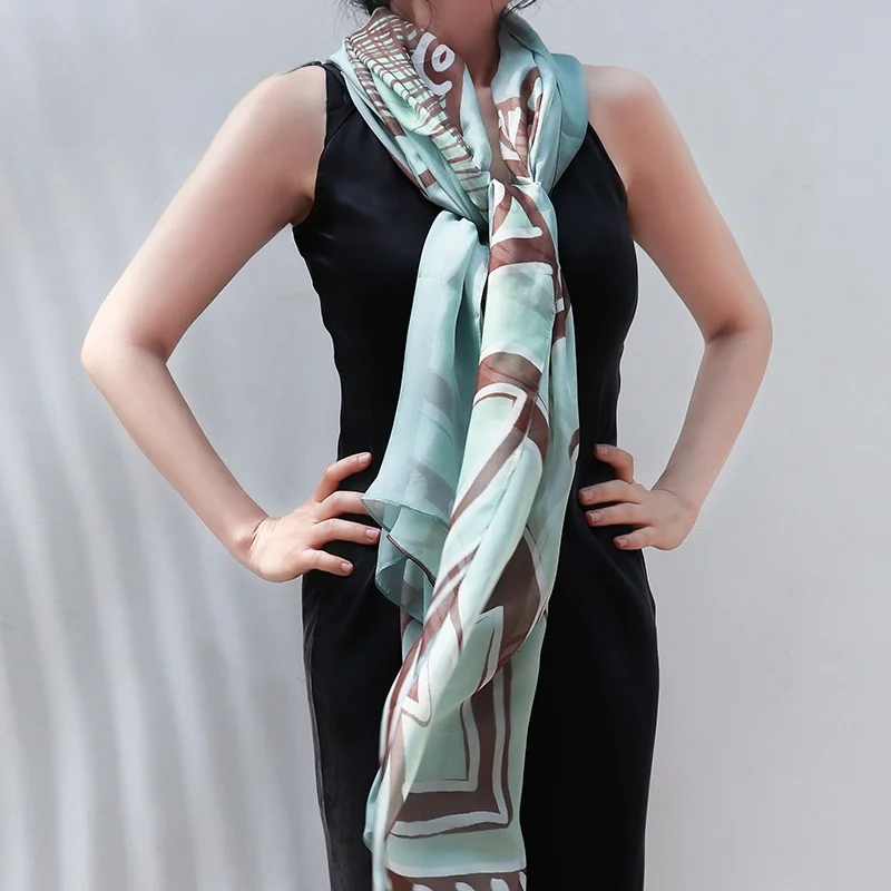 

National Museum of China Silk Chiffon Scarf Women's Style Autumn Fashion Retro Gift Decorative Scarf/Pashmina Summer Length