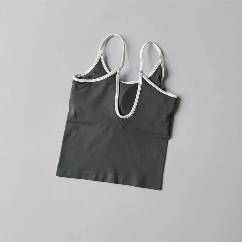 قميص بدون أكمام مثير بدون أكمام مع أكواب مبطنة، ملابس خارجية سريعة الجفاف للجري والرياضة واللياقة البدنية وحمالة صدر نسائية لليوجا #3