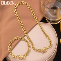 EILIECK 316L Stainless Steel Gold Color Link Necklace Bracelets Set For Women Trendy OT Buckle Chain Waterproof Jewelry Gift