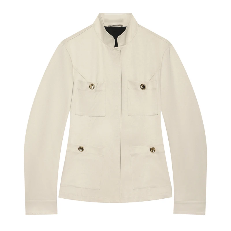 Guobioziy 2026 Spring&Autumn Classic Casual Women Stand Collar Fitted Jacket Multi Pocket Metal Button Coat For Street Look