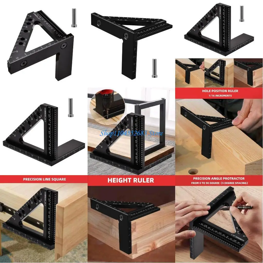 

Y6GD Woodworking Pocket Square Aluminum Square Tool Hole Position Scribing Rule