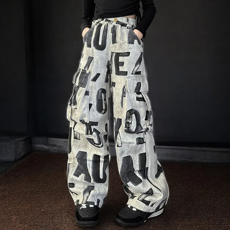 Streetwear Cute Girls Cargo Pants for Kids Trousers Teenagers Wide-legged Pants Children Outfits Baby Clothes 5 7 9 11 13 Years