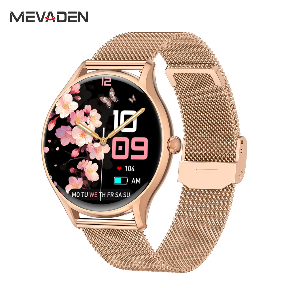 MEVADEN AMOLED 스크린 여성용 블루투스 통화 스마트 워치 – 스포츠 피트니스 및 건강 모니터링, 안드로이드 및 iOS 호환 , 1.4인치 패션 시계