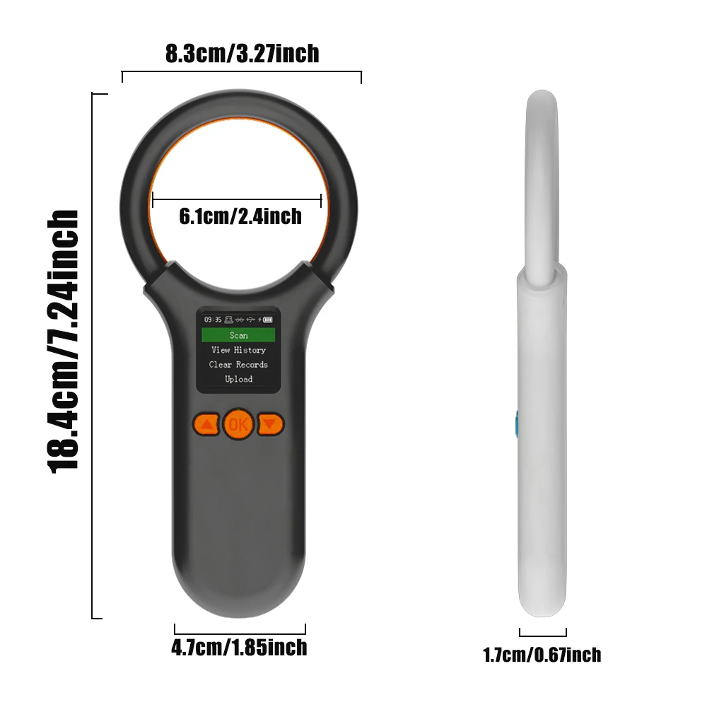 Imagem -02 - Portátil Animal Tag Reader com Usb Emid Pet Chip Scanner Microchip Reader 500 Capacidade de Armazenamento de Dados 134.2hz 125khz