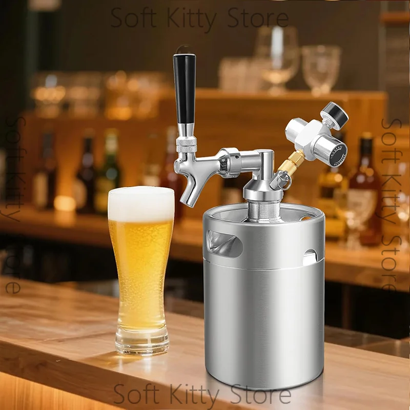 2L(64oz) Mini Keg Growler Kit,Craft Beer Barrel with 0-60psi Co2 Charger & Self-Closing Tap,Beer Carbonated Dispensing Container