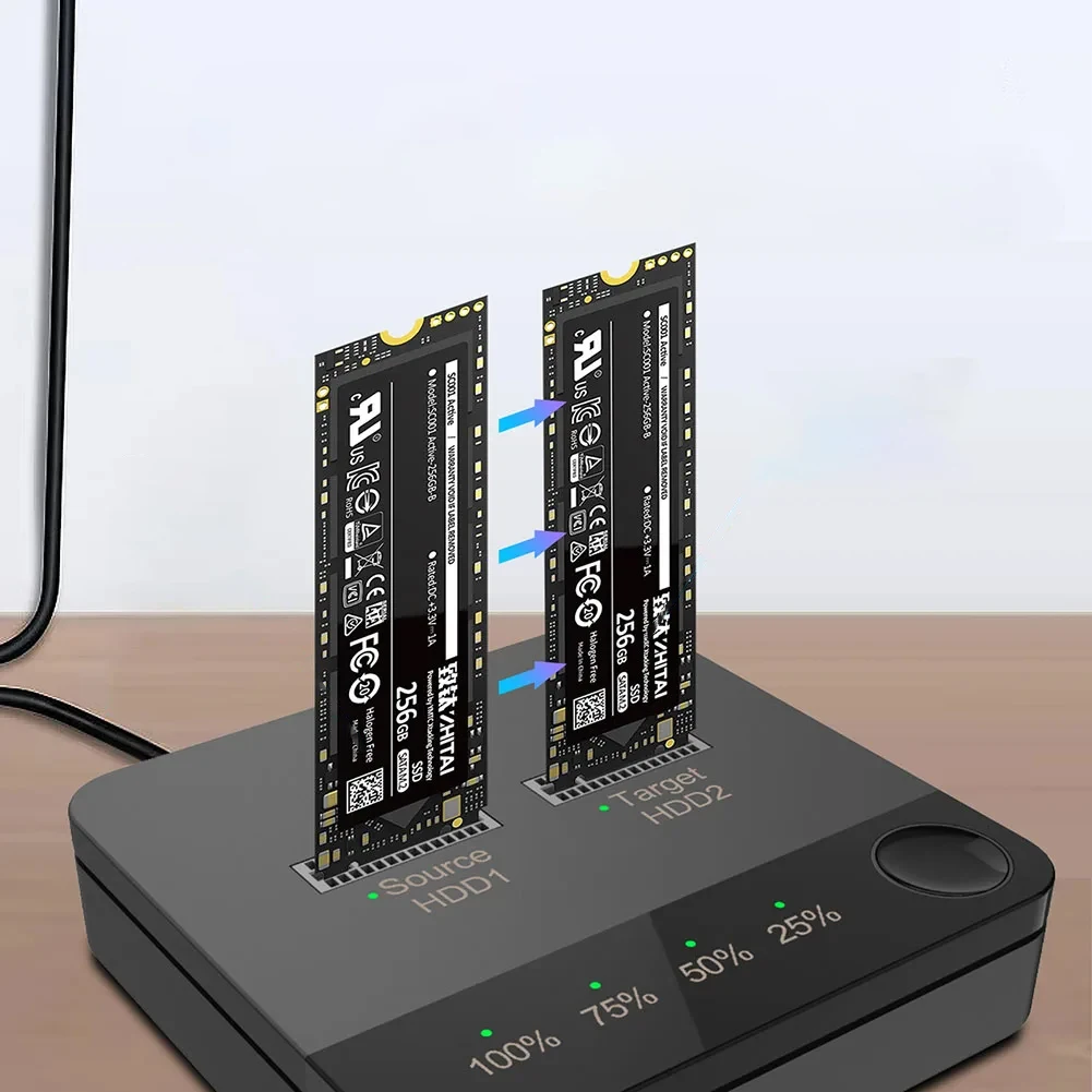 M.2 SATA/NVMe ناسخة القرص الصلب ثنائية الخليج مع مؤشر LED محطة إرساء الناسخ M.2 SSD الناسخ القراءة لبيانات المتجر
