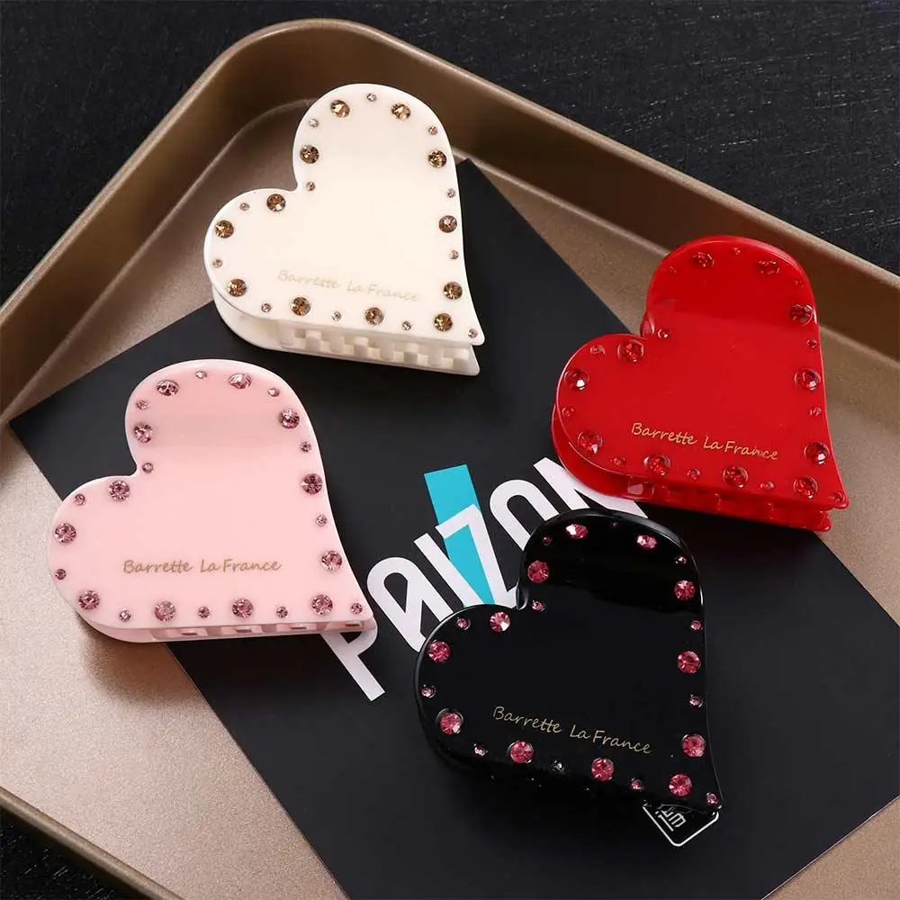 Acetic Acid Small Hair Claws Heart French Love Hair Claw Korean Style Grab Clip Diamond Hair Clip Female Hair Accessories