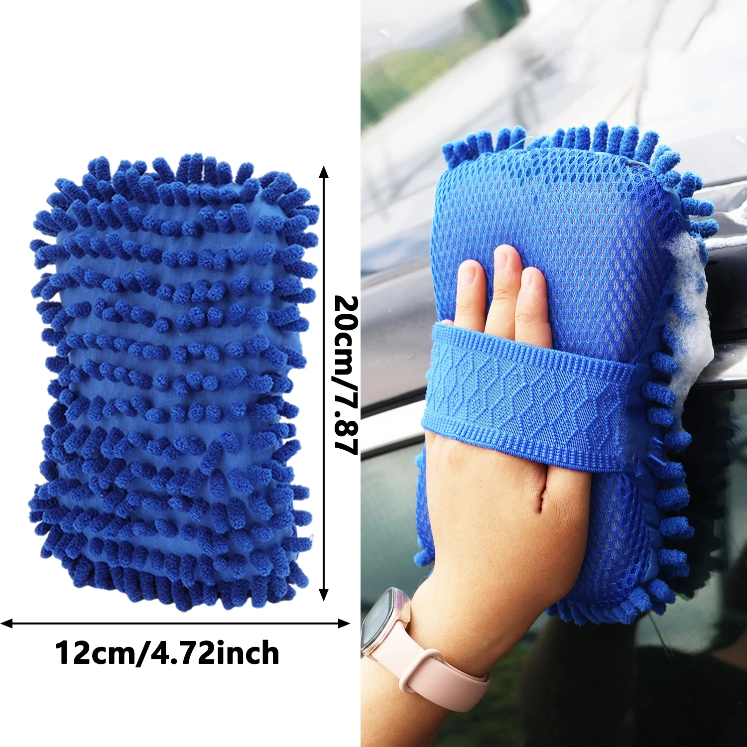 1/2/4Pcs Chenille Auto Cleaning Kit Blue Microfiber Car Wash Sponge Pad Washing Glove Towel Essential Auto Detailing Accessories