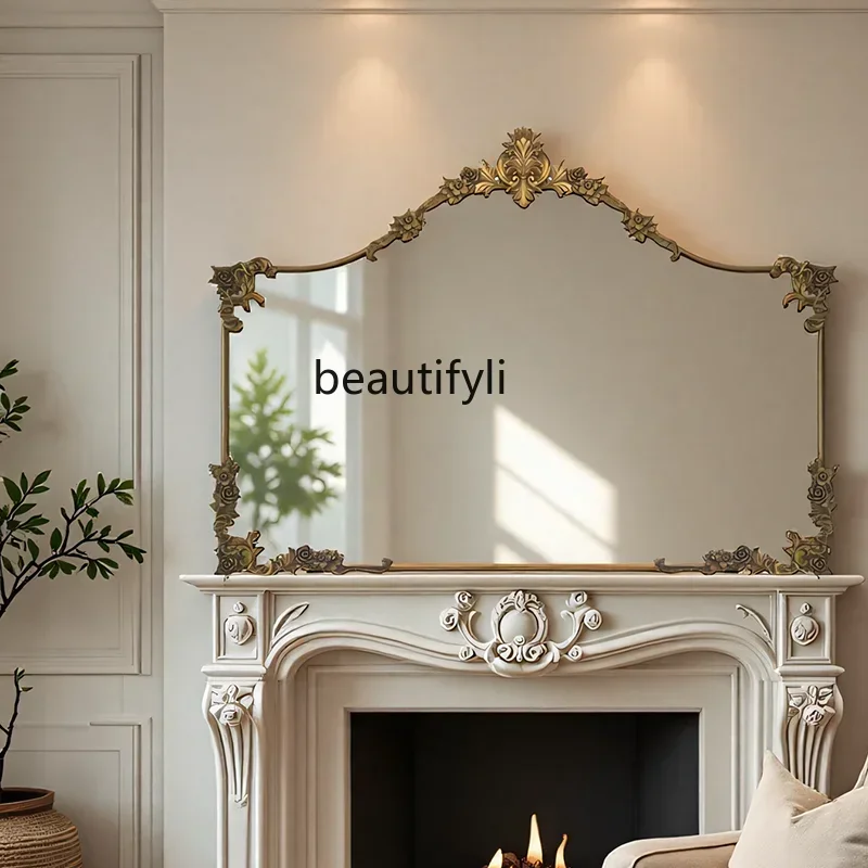 

AY7French bathroom mirror carved wall hanging smart makeup mirror retro porch fireplace decorative mirror