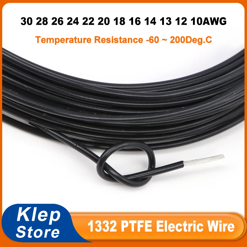 1 ~ 100m 1332 Black PTFE Electric Wire 30 28 26 24 22 20 18 16 14 13 12 10AWG FEP Insulated for 3D Printer Heat-resistant Cable