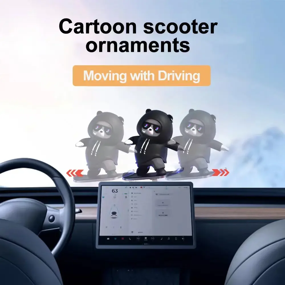 Slideable Car Cute Cartoon Skateboard Bear Car Ornaments Decorations Doll For Tesla Car Display Red Balck Pink Blue Colors