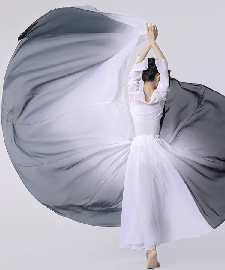 Costumi di danza classica sfumati di inchiostro bianco e nero gonna grande orlo apertura in stile cinese danza elegante gonna da ballo del libro natio